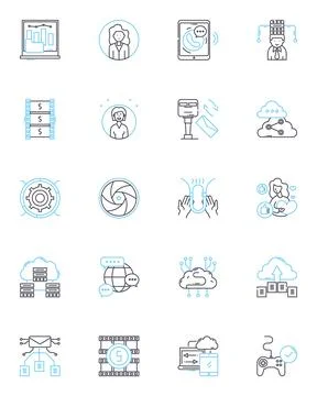 Social optimization linear icons set. Sharing, Engagement, Visibility, Reach Stockillustratie