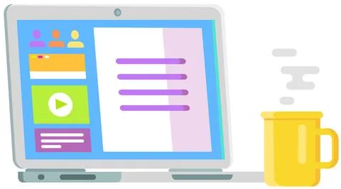 Social page profile web interface. Laptop monitor with internet browser window Stock Illustration