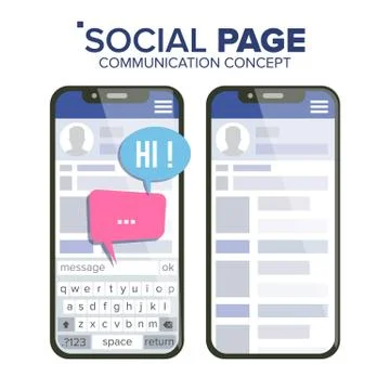 Social Page On Smartphone Vector. Speech Bubbles. Social Media App Interface 스톡 일러스트
