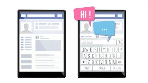 Social Page On Tablet Vector. Speech Bubbles. Application Profile. Friendship Stock Illustration