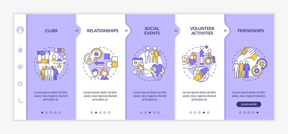 Social participation example onboarding vector template 스톡 일러스트