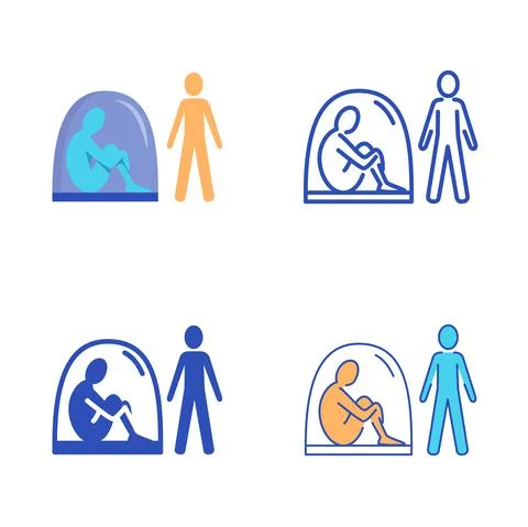 Social phobia icon set in flat and line style Stock Illustration