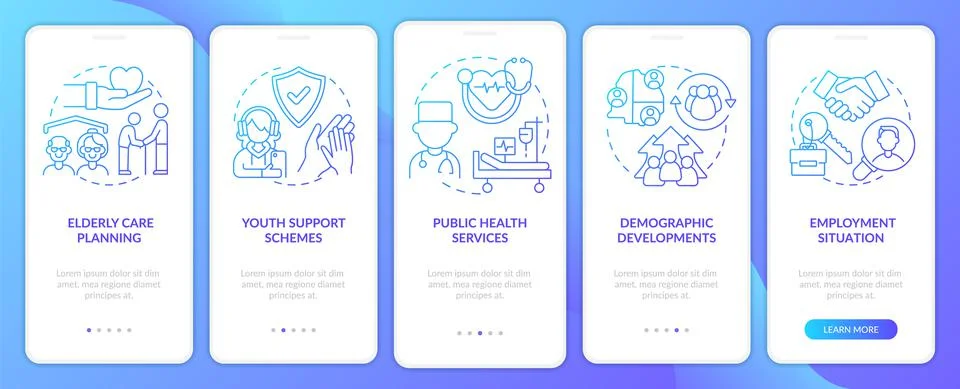 Social planning examples blue gradient onboarding mobile app screen イラスト素材
