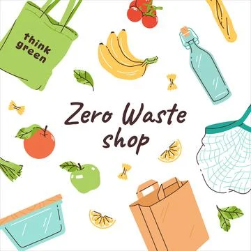 Social post concept for zero waste shop. Zero-waste shopping. Sustainabilit.. Stock Illustration