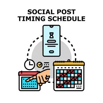 Social post timing schedule planning digital strategy Stock Illustration