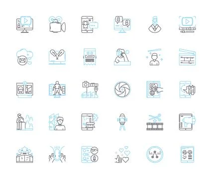 Social press linear icons set. Instagram, Facebook, Twitter, LinkedIn, Snapchat 库存插图