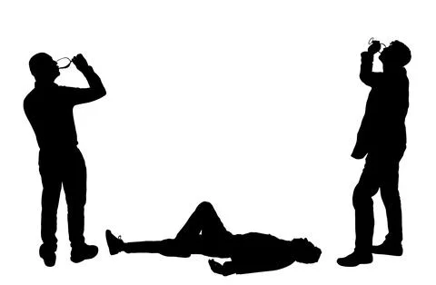 Social problem drunk addict people drink alcohol beverage silhouette Illustrazione stock
