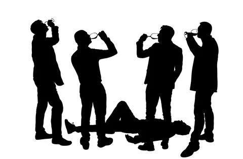 Social problem drunk addict people drink alcohol beverage silhouette Illustrazione stock