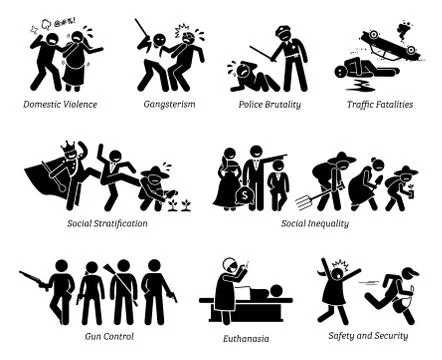 Social Problems and Critical Issues Stick Figure Pictogram Icons. Illustratio Stock Illustration