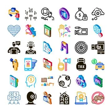 Social problems and global issues isometric icons Stock Illustration