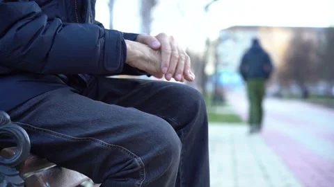 Social problems concept. Hands of a pensioner close up. Stock Footage 142363345