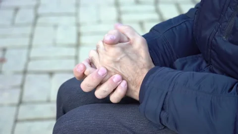Social problems concept. Hands of a pensioner close up. Financial difficulties. Stock Footage 151393476