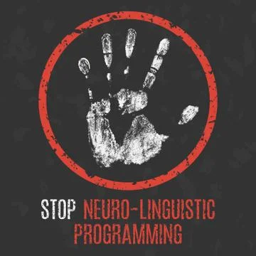 Social problems of humanity. Stop  neuro-linguistic programming. Ilustración de archivo