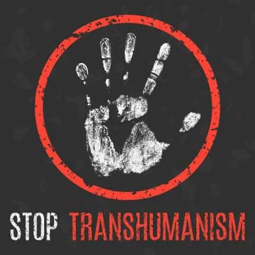 Social problems of humanity. Stop transhumanism. Vector. Stock Illustration