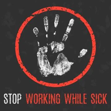 Social problems of humanity. Stop working while sick. Ilustración de archivo