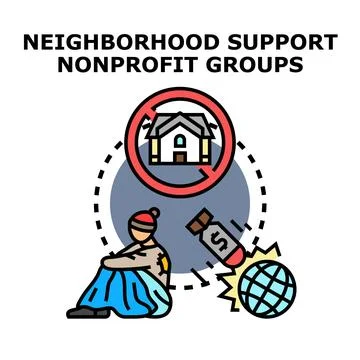 Social problems impacting community support and nonprofit organizations Stock Illustration