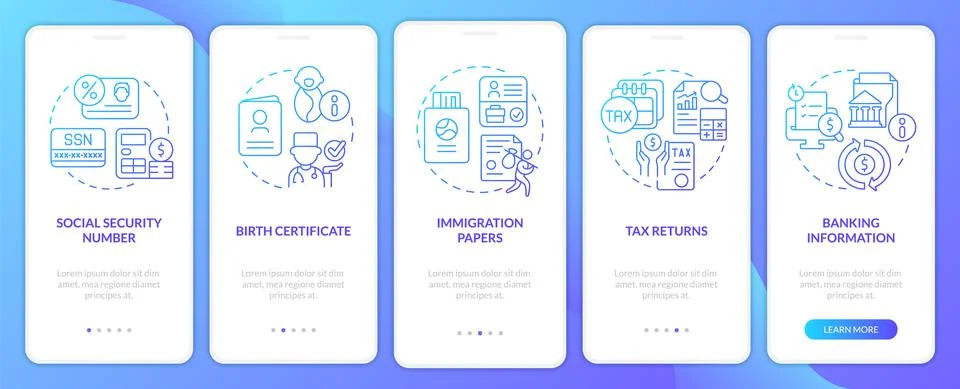 Social program application blue gradient onboarding mobile app screen Stock Illustration