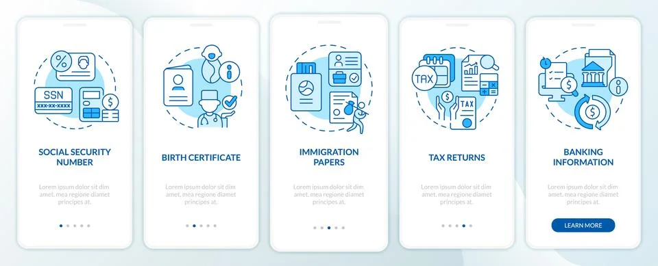 Social program application blue onboarding mobile app screen Stock Illustration