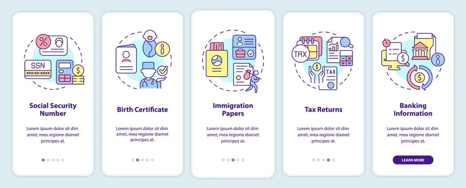 Social program application onboarding mobile app screen Stock Illustration