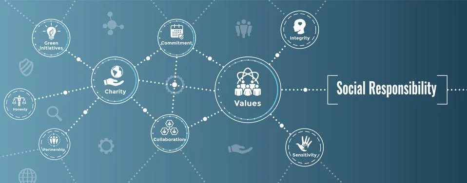 Social Responsibility Solid Icon Set - Honesty, integrity, collaboration, Web Stock Illustration