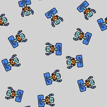 Social robot assistant robotics vector seamless pattern Stock Illustration
