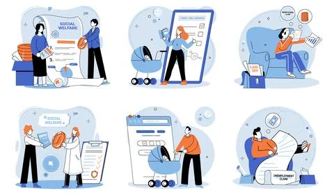 Social security. Interpersonal relationships play significant role in social Illustrazione stock