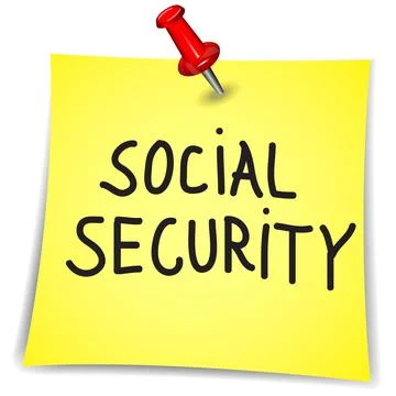 Social security on a Note Paper with pin on white Illustrazione stock
