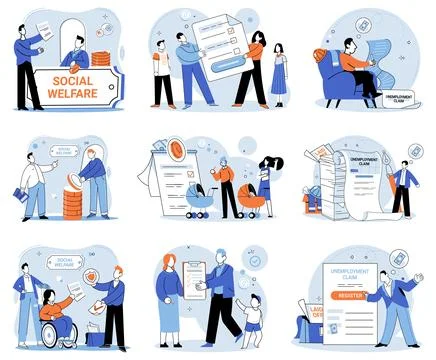 Social security. Progress in social security leads to overall improvement in 库存插图