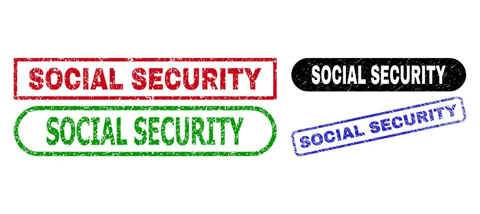SOCIAL SECURITY Rectangle Stamp Seals Using Corroded Texture Stock Illustration