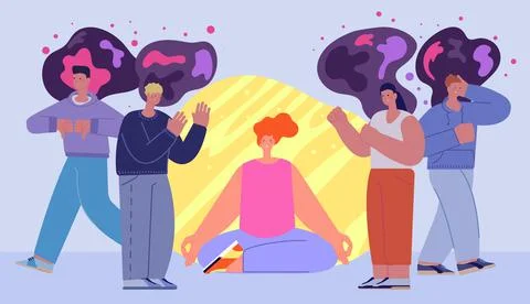 Social separation. Human bubble, cartoon healthy mind and soul in negative world Stock Illustration