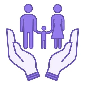 Social Services Color Icon. Vector Illustration. Hands and Family. Mom, Dad.. Stock Illustration