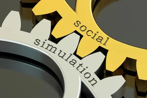 Social Simulation concept on the gearwheels, 3D rendering Illustrazione stock