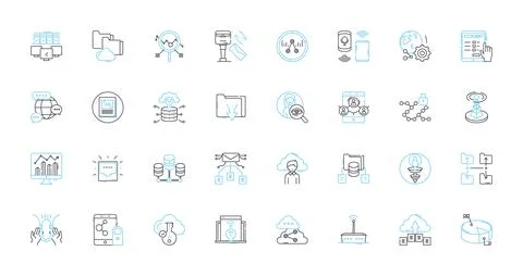 Social software linear icons set. Connections, Sharing, Collaboration Stock Illustration