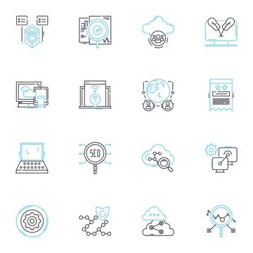 Social software linear icons set. Connections, Sharing, Collaboration Stock Illustration
