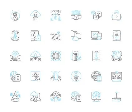 Social software linear icons set. Connections, Sharing, Collaboration Stock Illustration