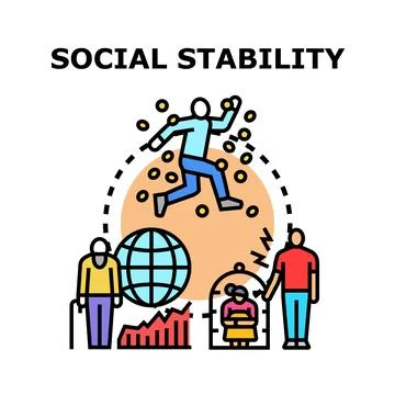 Social stability development showing population, economy, and opportunity Stock Illustration