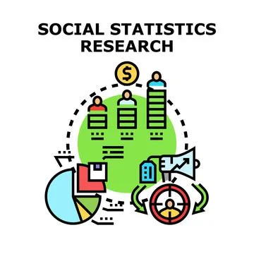 Social statistics research evaluating public and financial data Stock Illustration