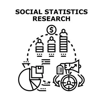 Social statistics research evaluating public and financial data Stock Illustration