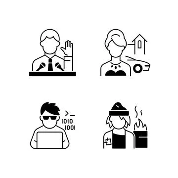 Social status type black linear icons set Illustrazione stock