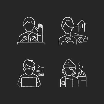 Social status type chalk white icons set on black background Stock-Illustration