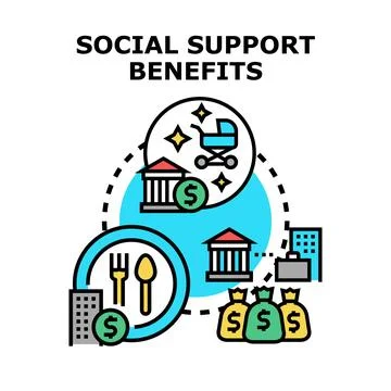 Social support benefits providing essential aid to community Stock Illustration