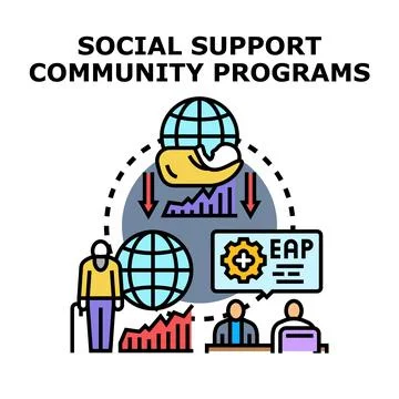Social support community programs offering assistance and services 库存插图