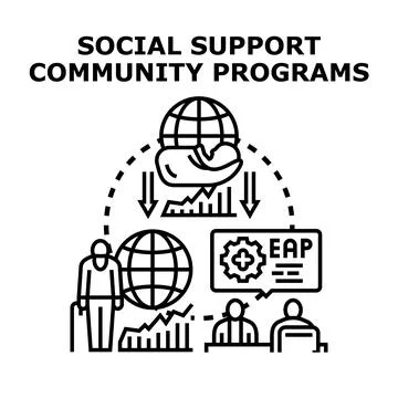Social support community programs offering assistance and services Stock Illustration