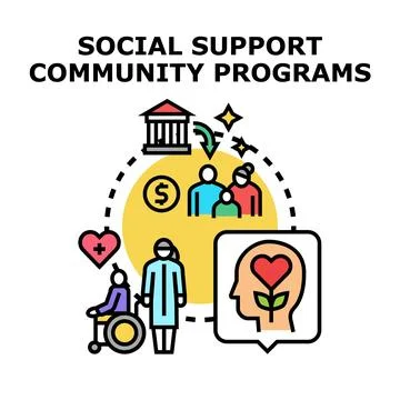 Social support community programs providing care and assistance Stock Illustration