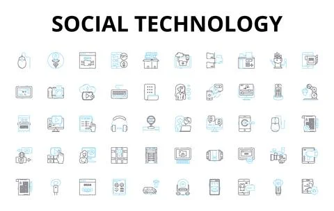 Social technology linear icons set. Nerking, Collaborative, Communication 스톡 일러스트