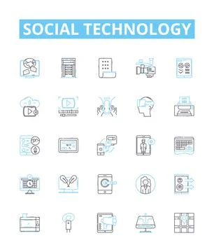 Social technology vector line icons set. social, technology, media, networking イラスト素材
