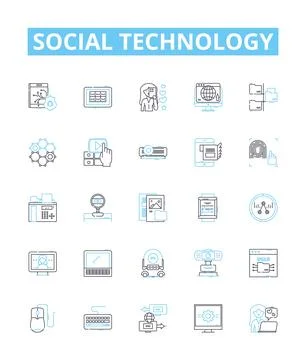 Social technology vector line icons set. social, technology, media, networking イラスト素材