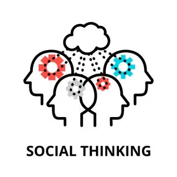Social Thinking icon, flat thin line vector illustration Stock Illustration