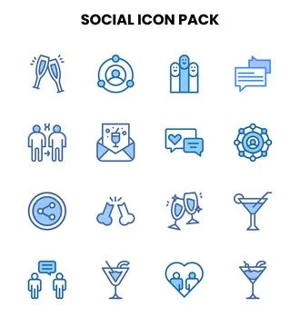 Social Two Colour Vector Icons Pack Stock Illustration