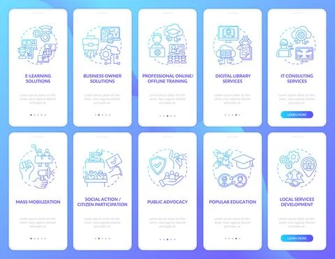 Social unit progress onboarding mobile app page screen with concepts set Stock Illustration